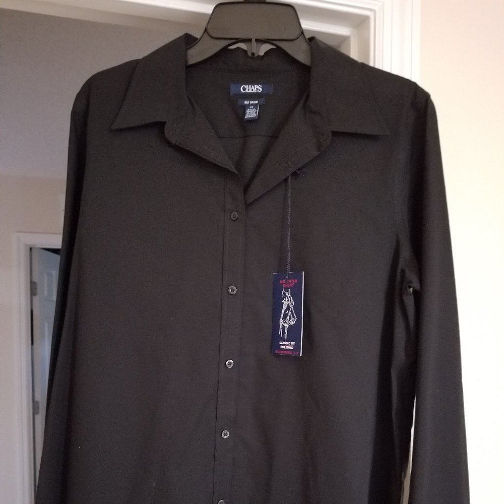 Women's Chaps Classic Fit Black Non-Iron Dress Shirt Size Large (NWT)